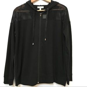 NEIMAN MARCUS MESH ZIP FRONT HOODIE JACKET BLACK M
